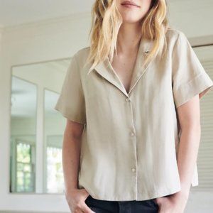 Quince 100% European Linen Short Sleeve Shirt in Driftwood